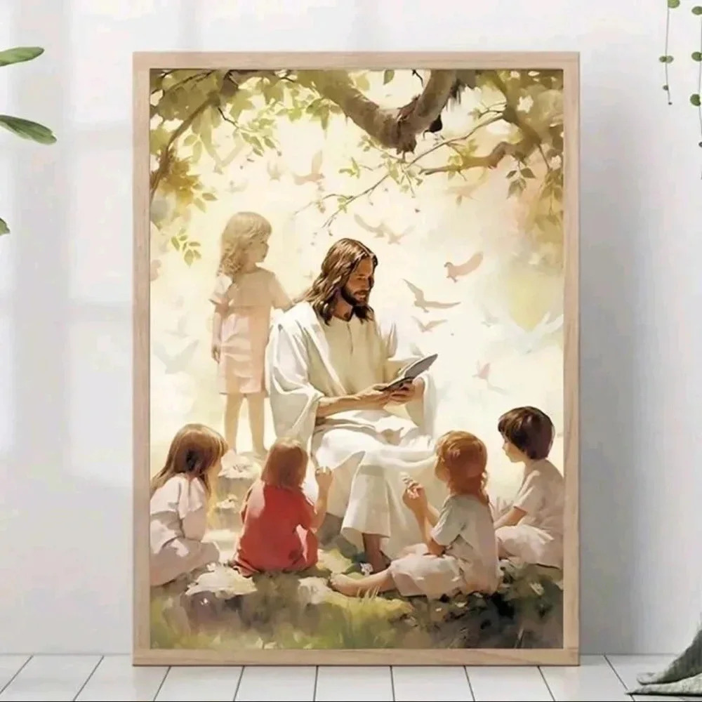 Jesus Christian religious watercolor style frameless painting print on canvas
